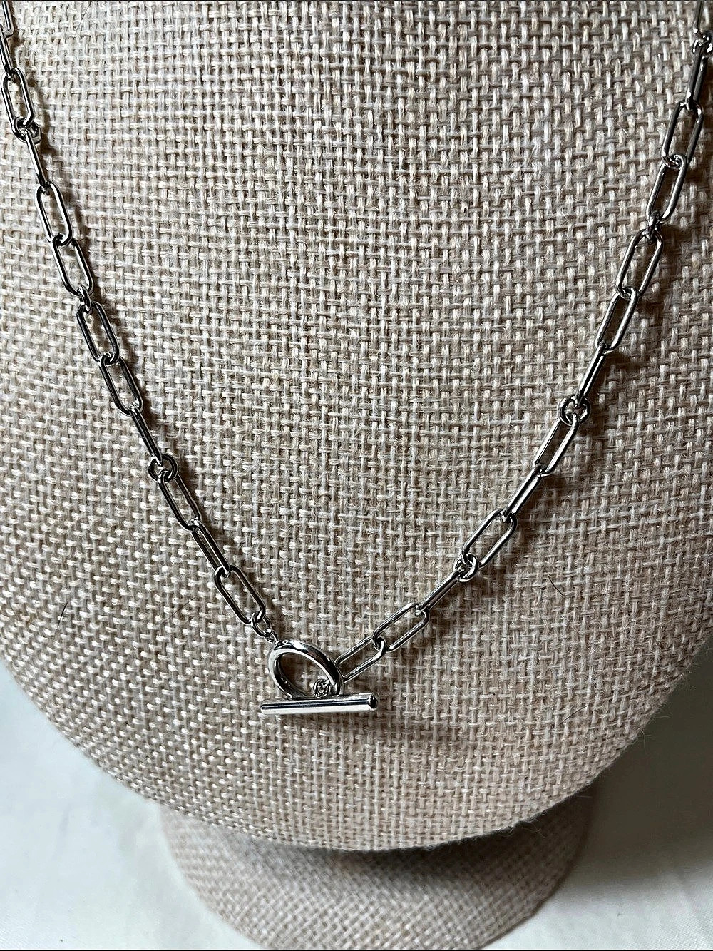 Bomb Party Silver-Tone Toggle Paper Clip Chain Necklace 9” drop